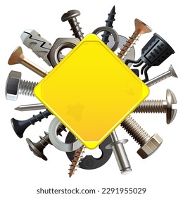 Vector Yellow Metal Board with Fasteners isolated on white background