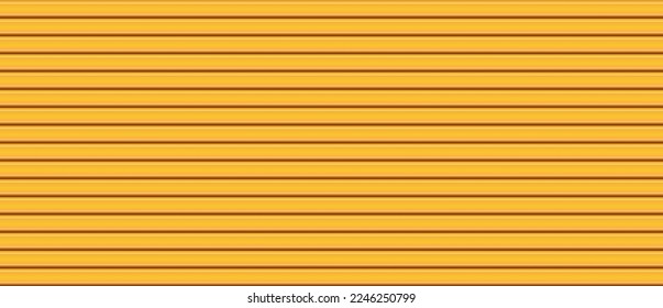Textura de pared de metal amarillo vectorial. Patrón transparente de plástico en casa. Plancha de estructura de líneas de madera. Valla urbana de hierro ondulado. Material de construcción de granjas. Fondo horizontal de mosaico flotante