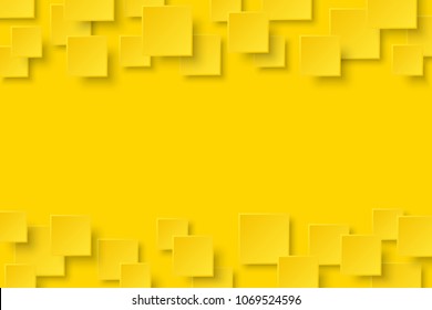 Vector yellow modern abstract background. Flying mat paper square pattern with soft shadows. Realistic 3d illustration.
