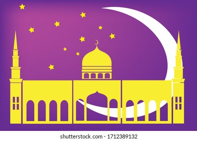 Vector of yellow mosque with crescent and stars