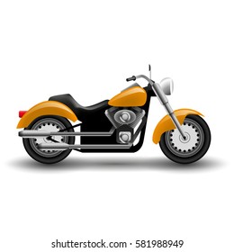 Vector Yellow Motorcycle. Illustration Of Cartoon Chopper Motorcycle