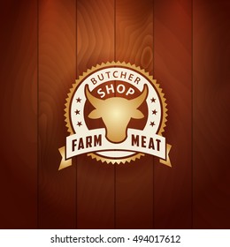 vector yellow murder logo on classical timber texture cattle butcher animal classical texture meat ranch knife swine natural killing nurture timber market gold pure tool sign cow beef rich contract ye