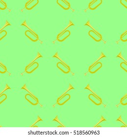 Vector Yellow Musical Horn Seamless Pattern Isolated on White Background. Wind Instrument