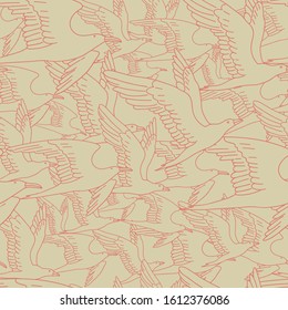 Vector yellow nautical seamless pattern background with beige seagulls