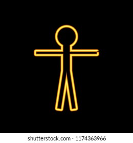 Vector Yellow Neon Man Sign, Glowing Line Drawing Shining on Dark Background.