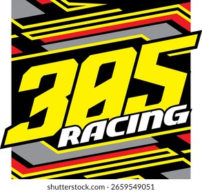 Vector amarillo número 305 y texto RACING, fondo de variación de línea abstracta.