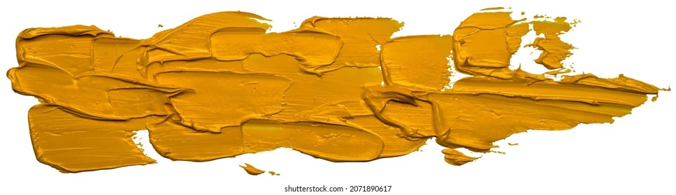 Vector yellow oil brush stroke. Abstract varnish splash trace shape. Glossy oil paint smear long line on white background. EPS10 illustration.