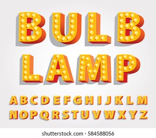 Vector Yellow Orange Entertainment And Casino Letters With Bulb Lamps