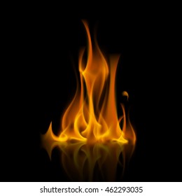 Vector Yellow Orange Fire or Bonfire Isolated on Black Background