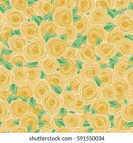Vector yellow and orange rose flowers seamless pattern.