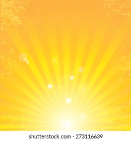 vector  yellow orange summer sun light burst. orange rays grunge poster 