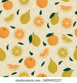 Vector yellow oranges and lemons seamless pattern background