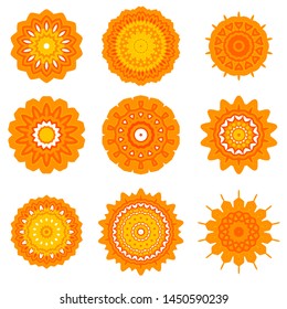 Vector Yellow Ornamental Line Pattern. Round Texture. Oriental Geometric Ornament.