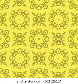 Vector Yellow Ornamental Seamless Line Pattern. Endless Texture. Oriental Geometric 