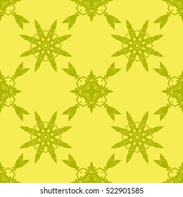Vector Yellow Ornamental Seamless Line Pattern. Endless Texture. Oriental Geometric Ornament