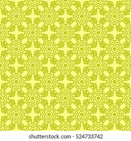 Vector Yellow Ornamental Seamless Line Pattern. Endless Texture. Oriental Geometric Ornament
