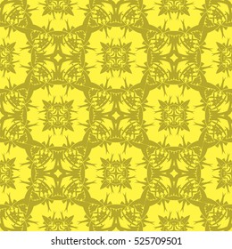 Vector Yellow Ornamental Seamless Line Pattern. Endless Texture. Oriental Geometric Ornament