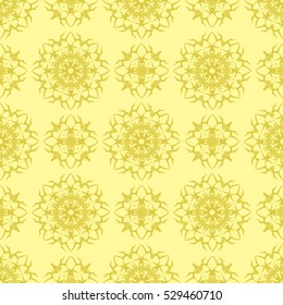 Vector Yellow Ornamental Seamless Line Pattern. Endless Texture. Oriental Geometric Ornament
