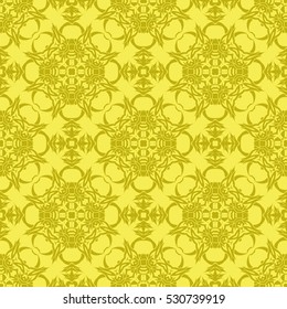 Vector Yellow Ornamental Seamless Line Pattern. Endless Texture. Oriental Geometric Ornament
