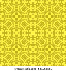 Vector Yellow Ornamental Seamless Line Pattern. Endless Texture. Oriental Geometric Ornament