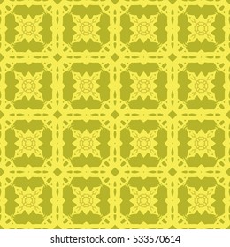 Vector Yellow Ornamental Seamless Line Pattern. Endless Texture. Oriental Geometric Ornament
