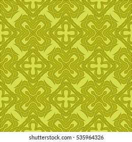 Vector Yellow Ornamental Seamless Line Pattern. Endless Texture. Oriental Geometric Ornament