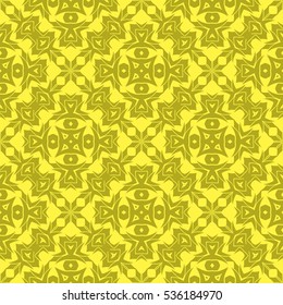 Vector Yellow Ornamental Seamless Line Pattern. Endless Texture. Oriental Geometric Ornament