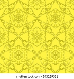 Vector Yellow Ornamental Seamless Line Pattern. Endless Texture. Oriental Geometric Ornament