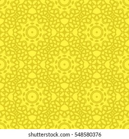 Vector Yellow Ornamental Seamless Line Pattern. Endless Texture. Oriental Geometric Ornament