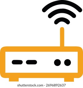 Ícone de contorno amarelo vetorial de um roteador wifi em um fundo branco