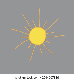 Eine Vektorgelbe Umrissgrafik der Sonne einzeln auf grauem Hintergrund