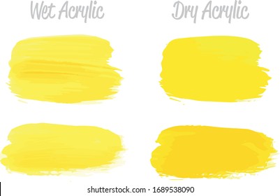 Conjunto de manchas de manchas de pintura amarilla vectorial. Dibujo artístico en textura acrílica abstracta. Ilustración De Pintura De Textura Acrilítica. Elementos vectoriales de trazos de pincel dibujados a mano. Acilia.