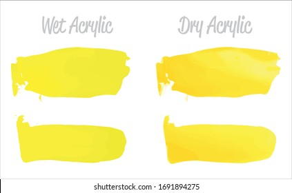 Conjunto de manchas de manchas de pintura amarilla vectorial. Dibujo artístico en textura acrílica abstracta. Ilustración De Pintura De Textura Acrílica. Elementos vectoriales de trazos de pincel dibujados a mano. Acrílicos.