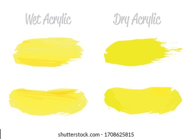Vector yellow paint smear stroke stain set. Abstract acrylic textured art illustration. Acrilyc Texture Paint Stain Illustration. Hand drawn brush strokes vector elements. Acrilyc strokes.