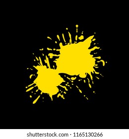 Vector Yellow Paint Splash Isolated on Black Background, Blank Splatter Template, Flat Design Element.