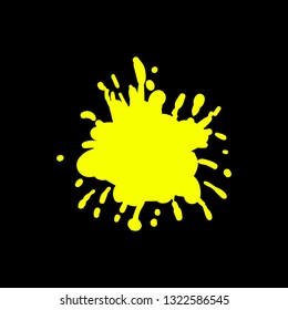 Vector Yellow Paint Splash Isolated on Black Background, Blank Splatter, Bright Colorful Illustration, Flat Design Element.