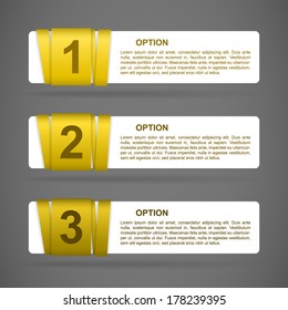 vector yellow paper option labels with number of option on ribbon