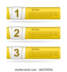 vector yellow paper option labels with number of option on ribbon