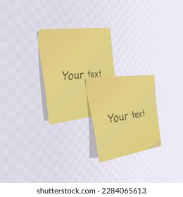 Vector yellow papers mock up with shadow and space for your text in perspective on transparent background.