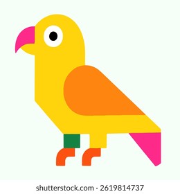 Vector of a yellow parrot perfect for kids products, childrens book illustrations, tropicalthemed designs, wildlife graphics, and animalthemed merchandise.
