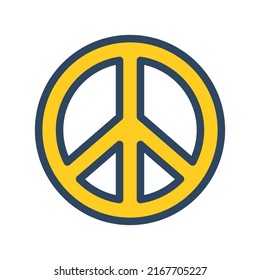 Vector yellow peace symbol. Hippie peace sign. Outline.