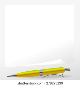 Vector Yellow Pen and Paper Isolated on Grey Background