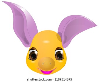 Vector yellow piglet with pink ears.
