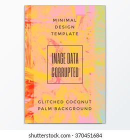 vector yellow pink colored abstract digital glitch art design vertical flyer poster banner template isolated background 