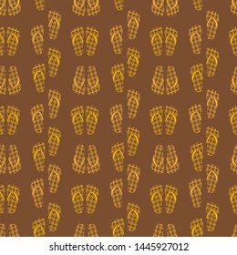Vector Yellow Plaid Sandals Decoration in Brown Background Color Seamless Pattern