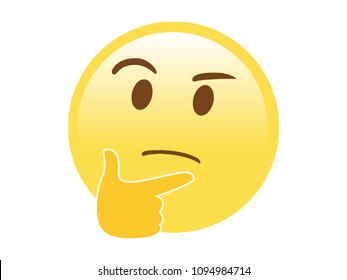 Vector yellow pondering, thinking or deep in thought face with index finger resting on its chin