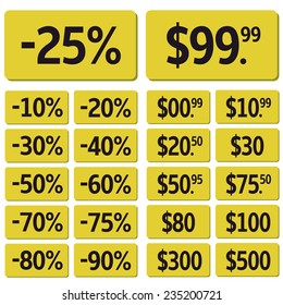 Vector Yellow Price icon set for website internet shop