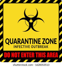 vector of yellow quarantine zone warning sign over quarantine area on infective outbreak situation