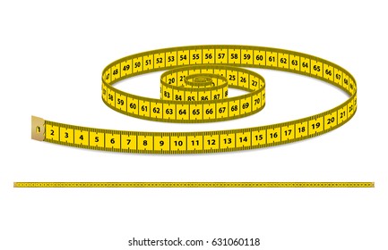 Vector yellow realistic measuring tape, strap for clothing isolated on white background. Design template in EPS10.