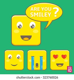 Vector yellow rectangle emoticons with different emotions.
